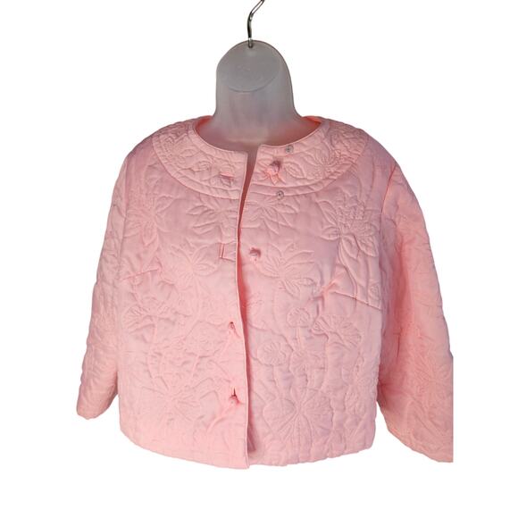 Neiman Marcus Pink Quilted Jacket Sz M Vintage Floral Pattern - Picture 6 of 7